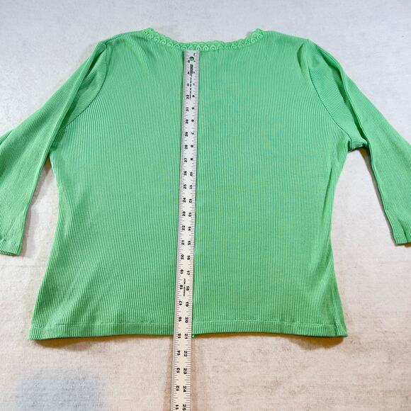 Button Up Top Carolyn Taylor Woman's XL Green Lace Trim Cotton Rayon Blend - Picture 9 of 13